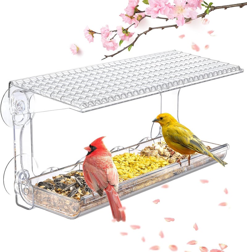 SUNALLY Window Bird Feeder for Outdoors, Clear Bird Feeders Window Mounted with Strong Suction Cups, Transparent Birds House Outside Wild Watching for Garden, Yard, Elderly Kids Viewing - Image 1